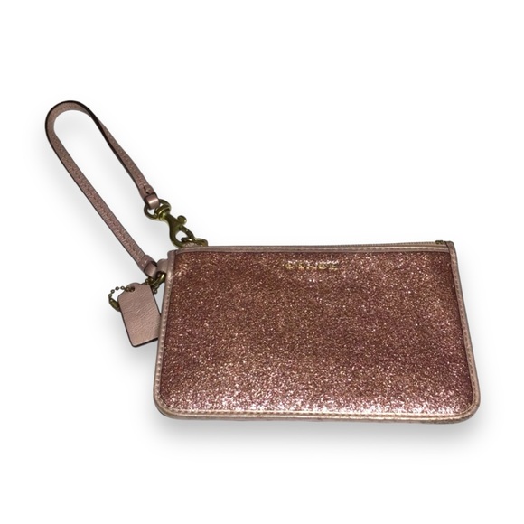 Coach Small Pink Glitter Wristlet Clutch Bag Authentic Rose Gold Sparkle Y2K - Picture 5 of 9